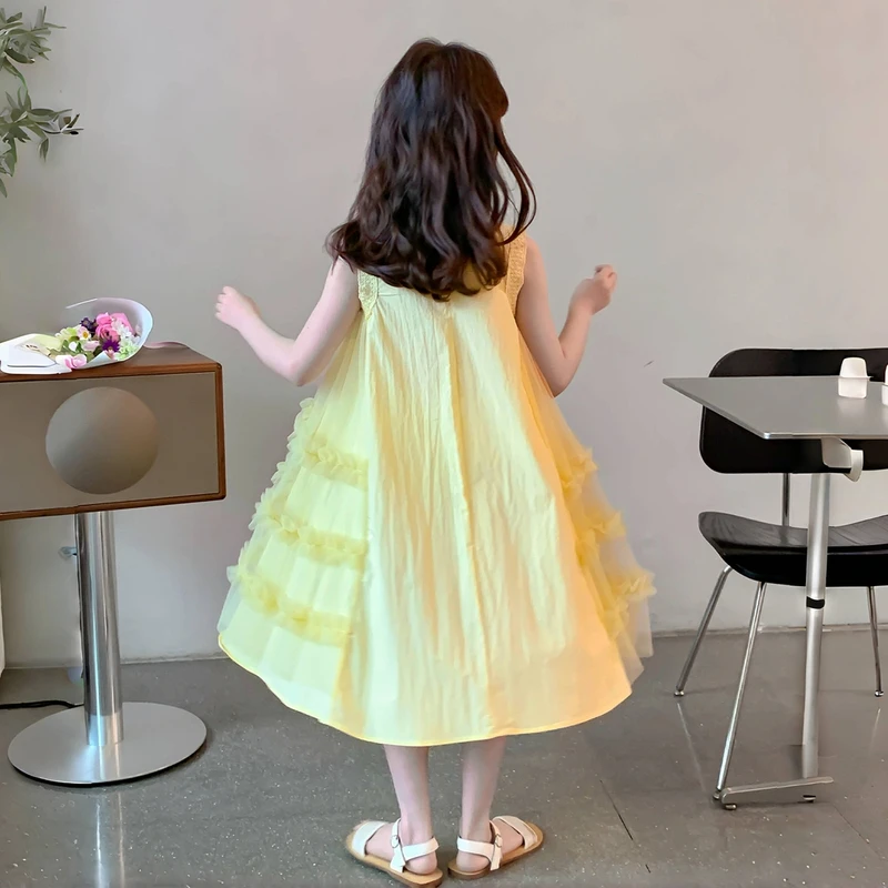 女童夏季连衣裙2025夏季新款小女孩时尚纯色款甜美风连衣裙Q13237