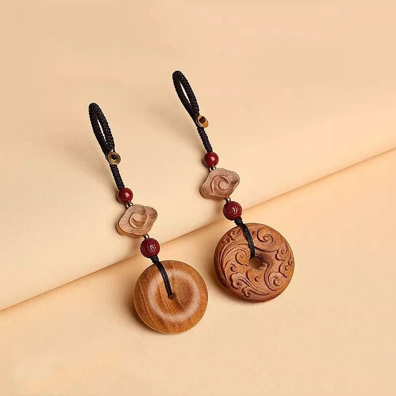 天然桃木平安扣创意汽车钥匙扣挂件精致男女款手机链包包挂饰