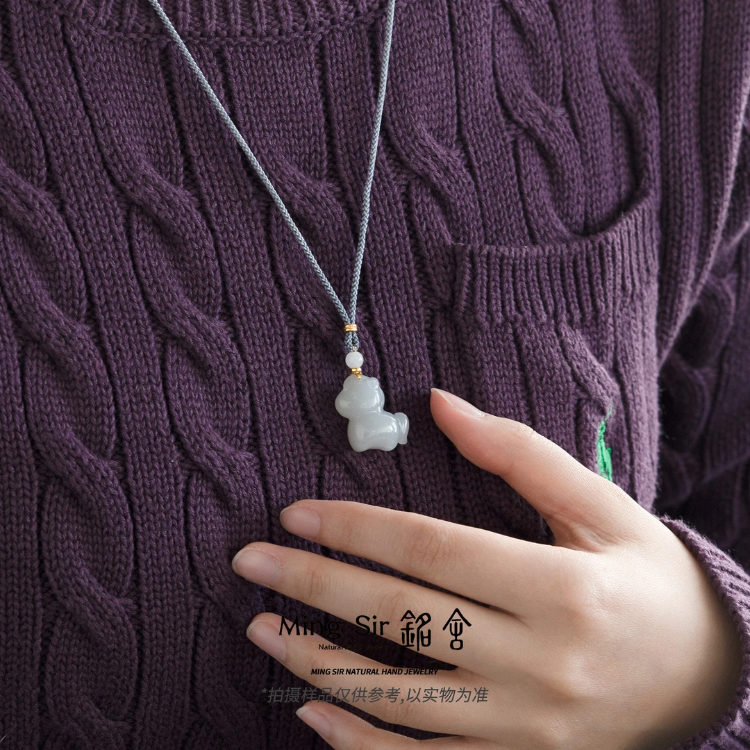 【铭舍】天然和田玉烟紫小马设计款项链时尚颈饰-10.27