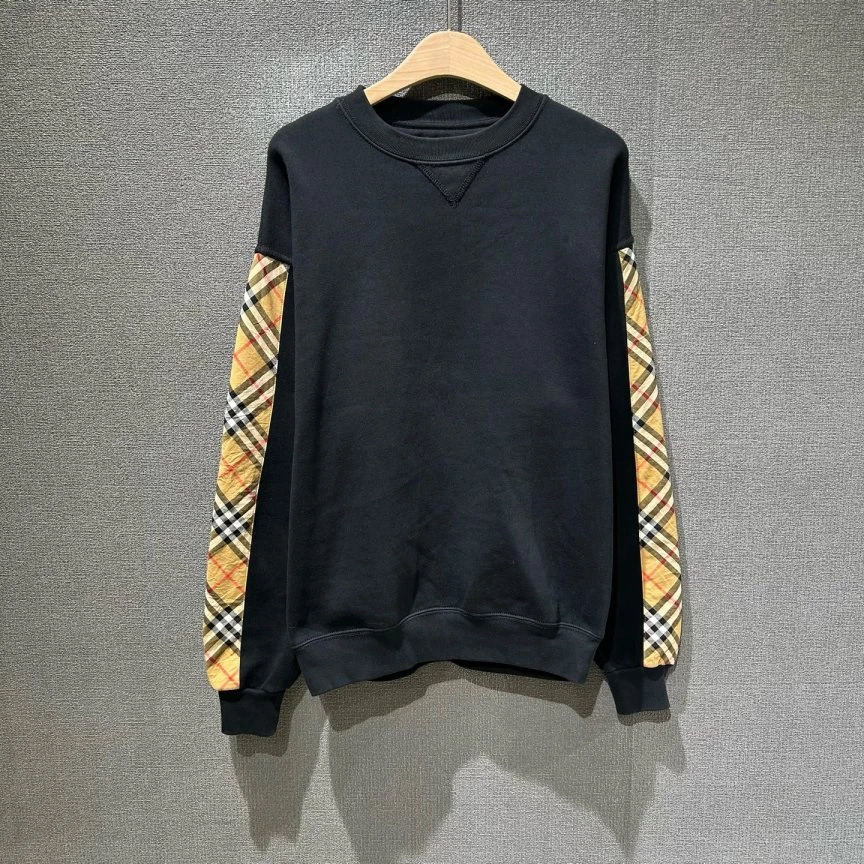 95新 BURBERRY/博柏利 （pm）格纹拼接圆领卫衣 xs码/2016