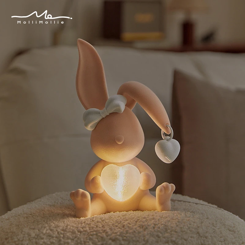 毛茸茸新款瑞比兔护眠灯小夜灯台灯卧室床头儿童房婴儿喂奶护眼