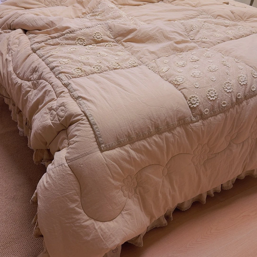 棉青睐咖色床盖四件套