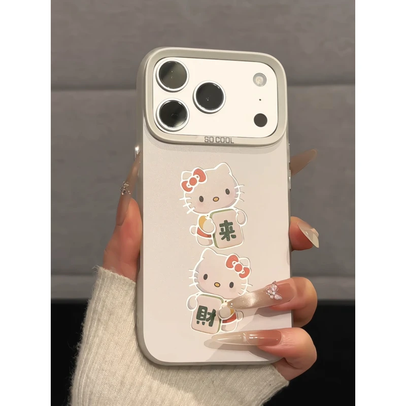 麻将KT猫适用苹果17pro手机壳16pm彩银女华为p80荣耀防摔oppo小米