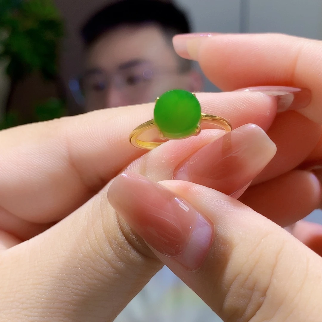 和田玉（碧玉）戒指银S925镀金镶嵌