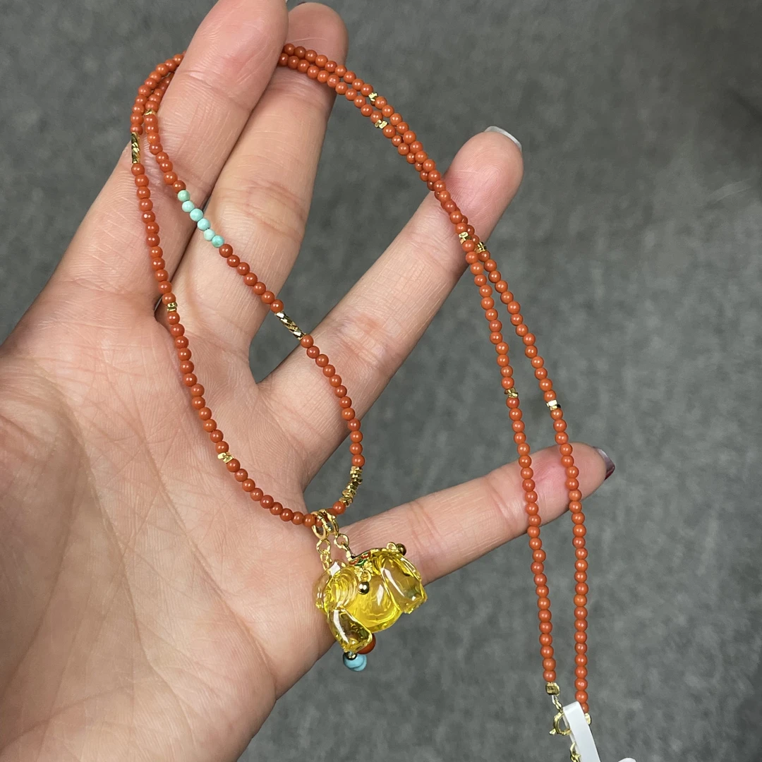 •天然琥珀蜜蜡吉象南红百搭锁骨项链B99多样性发其一哦