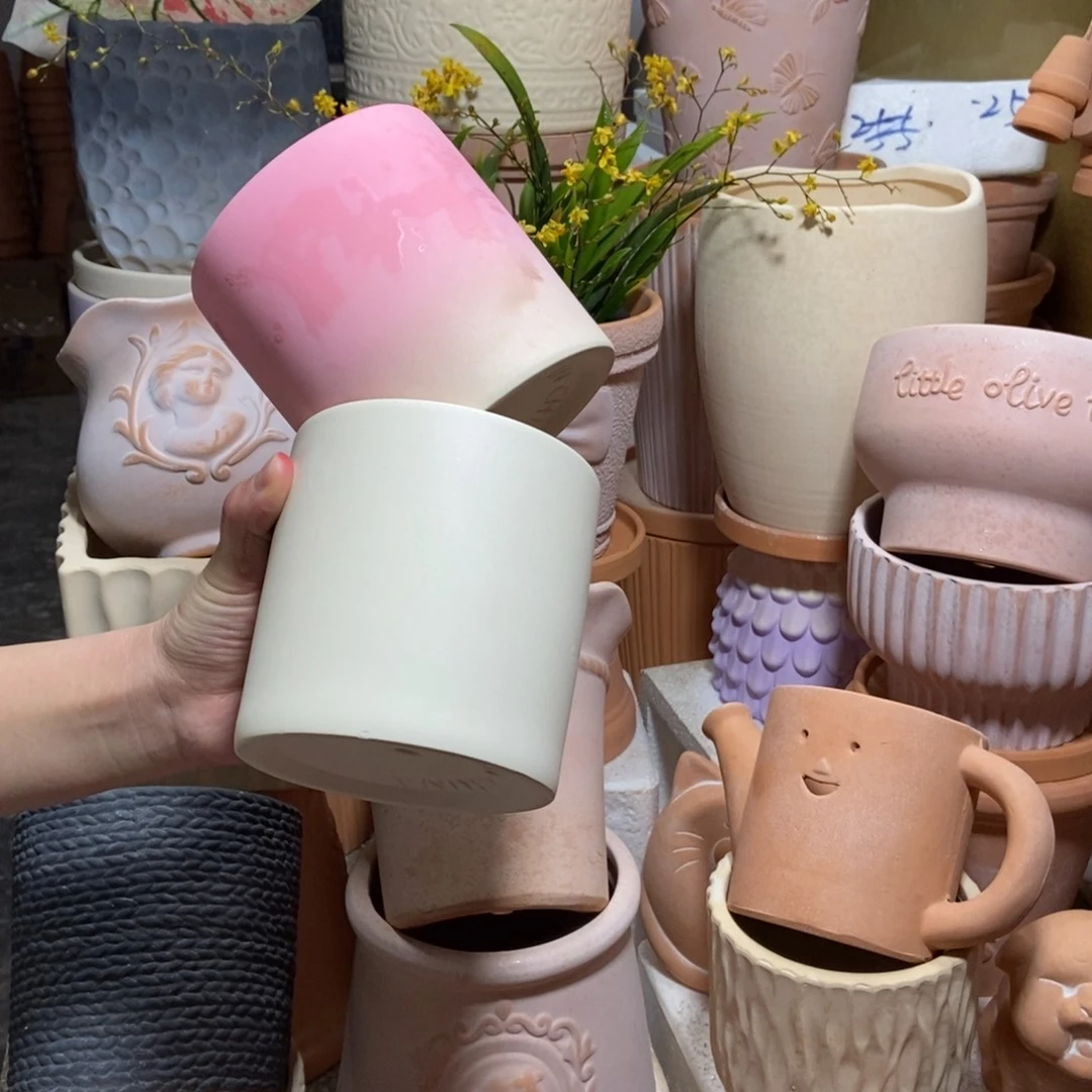 11×11直筒盆 白+粉 2个