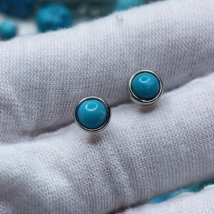 绿松石银S925镶嵌天然原矿 地大质检