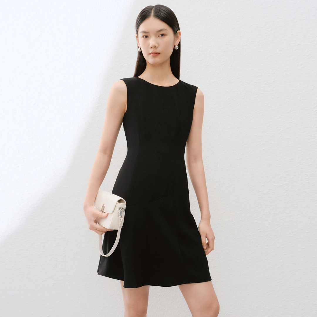 知性通勤高级感无袖中长连衣裙春夏款装女