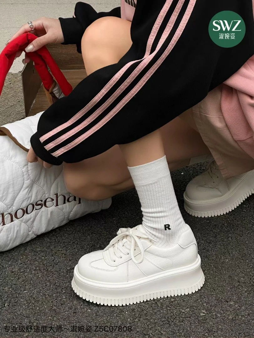 ins女板鞋淑婉姿网红时尚百搭运动鞋系带小众韩版厚底松糕鞋夏季