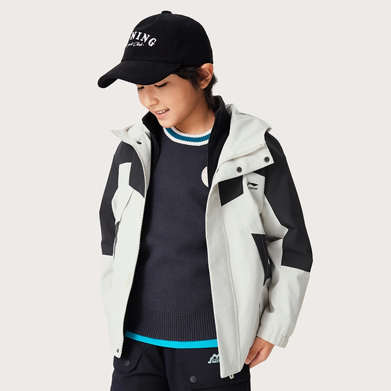 李宁儿童三合一外套冲锋防风衣2024秋冬款男童装大童冬装YWBU042