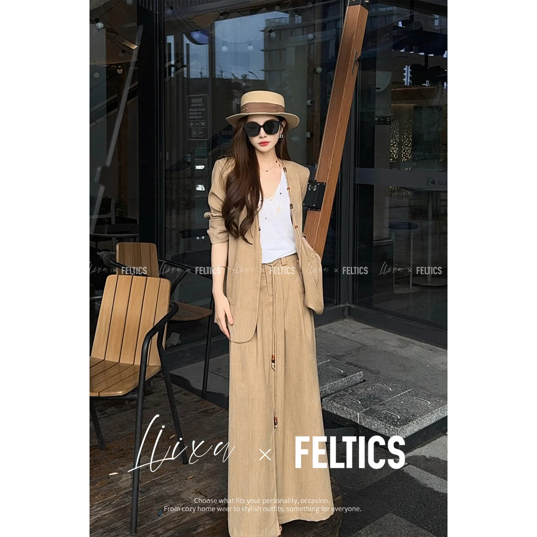 FELTICS&LIIXU轻盈天然亚麻棉串珠系带V领气质时尚FX53TZY6008