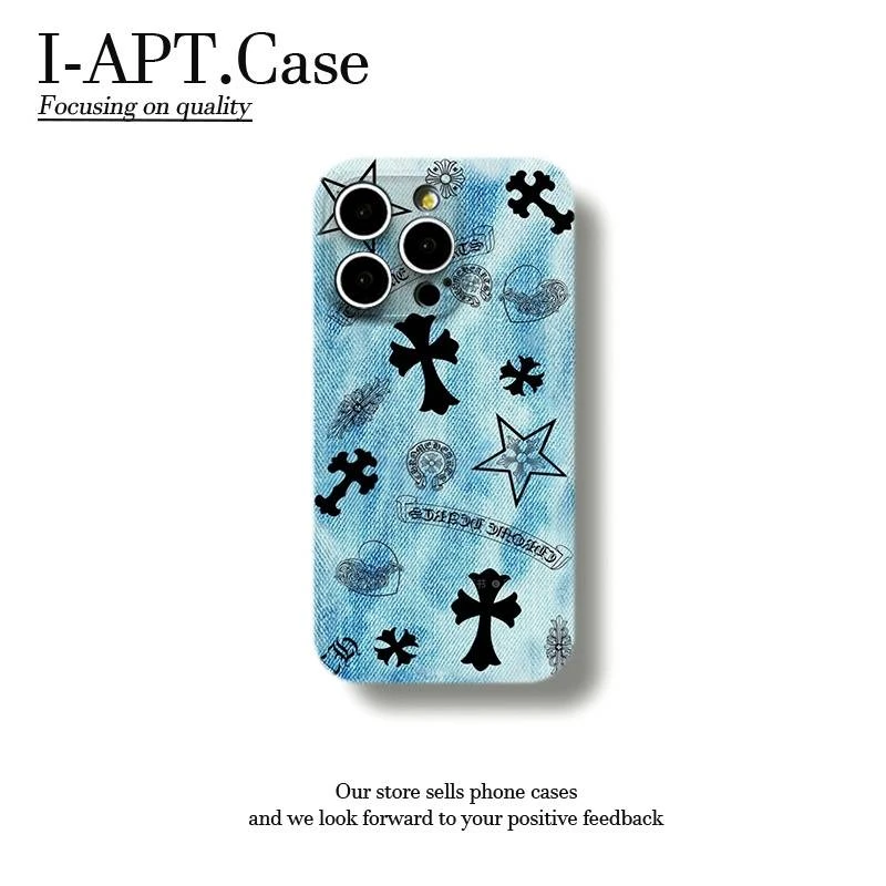 牛仔纹十字架星星菲林软壳适用iPhone苹果16手机壳华为oppo小米vi