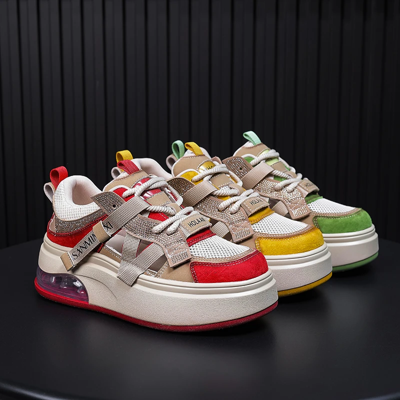 夏季网红双鞋带红色真皮小白鞋喜庆厚底休闲运动鞋9557