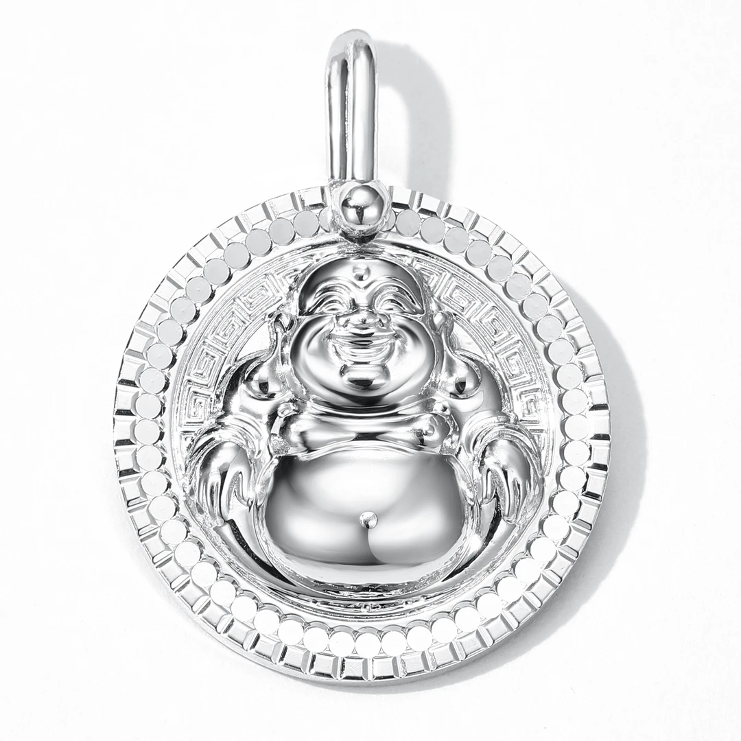 pt950吊坠弥勒佛铂金吊坠佛公吊牌吉言圆牌时尚手工笑佛双面