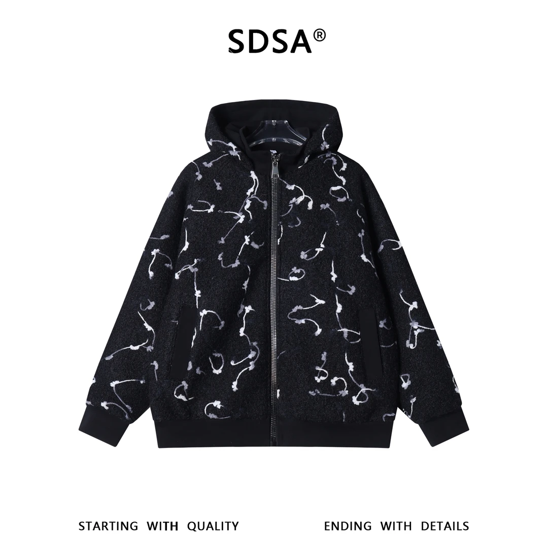 SDSA男士秋冬新款痞帅男装潮牌高级感撞色拉链立领连帽卫衣百搭