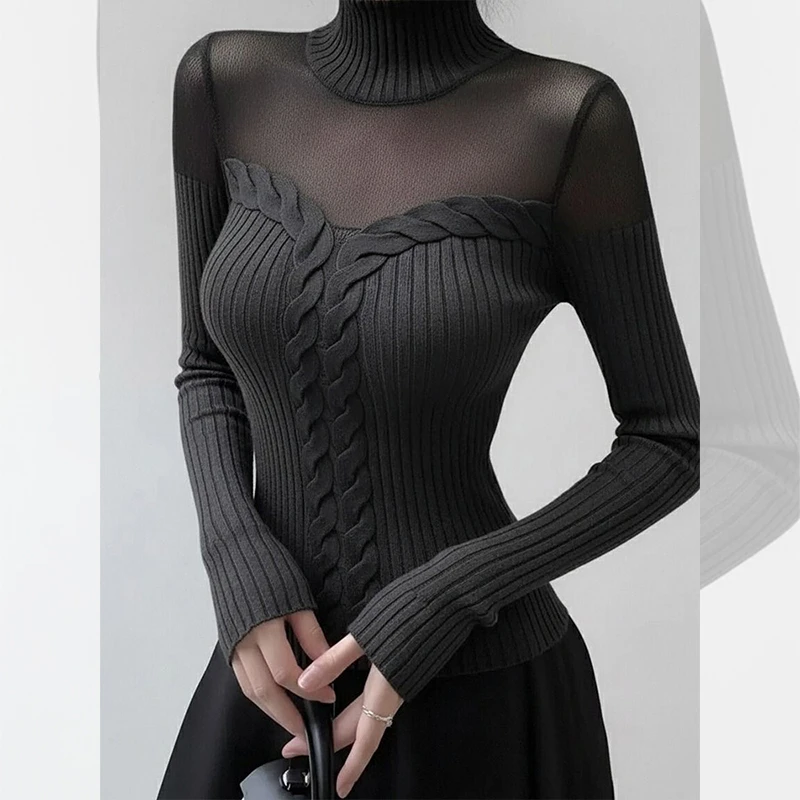 独特漂亮内搭高领小衫打底针织衫毛衣女装秋冬洋气高贵网纱上衣服