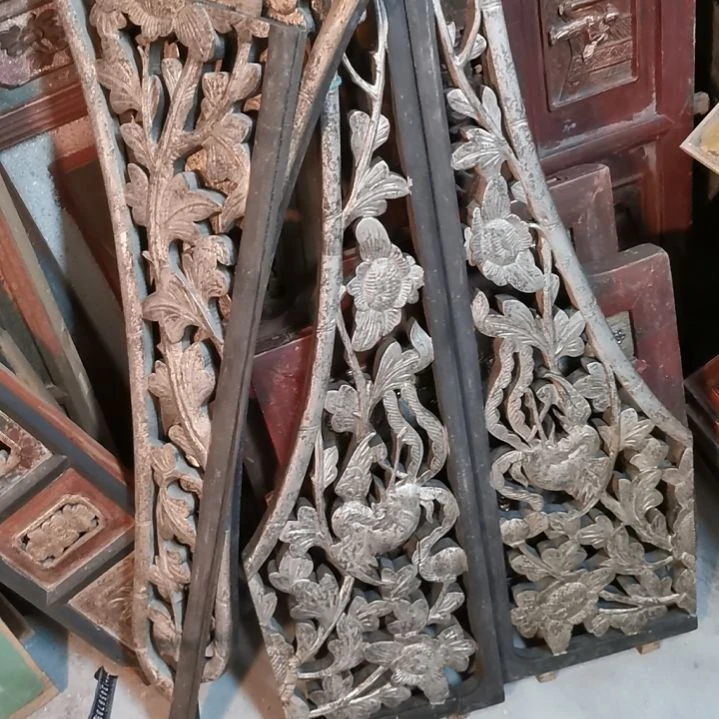 巴***1香榧木老木雕花版一对四片