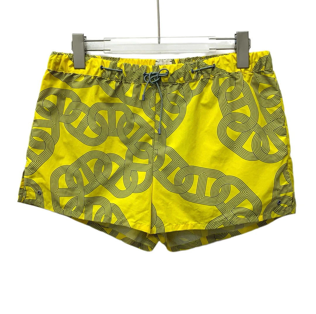 99新 Hermes/爱马仕 J19493 黄色锁扣印花抽绳休闲短裤 36 XS码