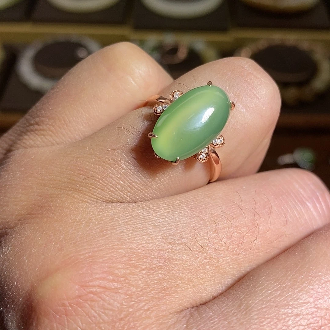 【闪购商品】银S925镶嵌戒指和田玉（碧玉）