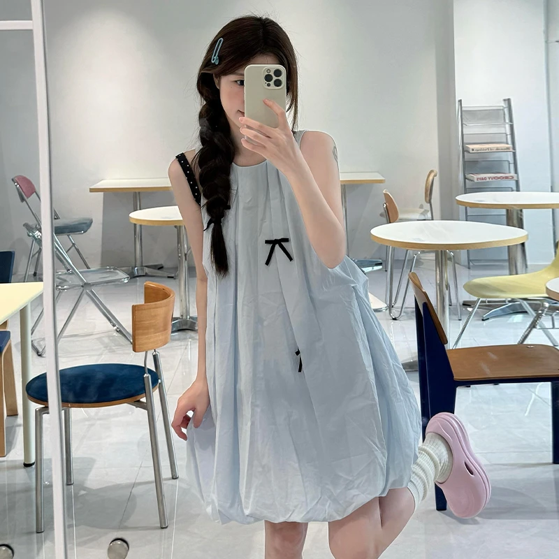 法式无袖显瘦连衣裙子女夏2025新款小个子初恋娃娃裙花苞短裙3635