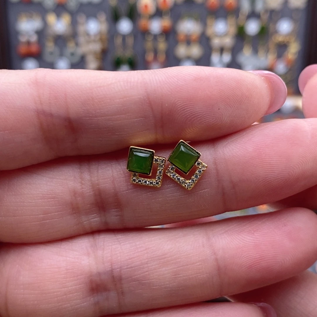 银S925镶嵌和田玉耳饰