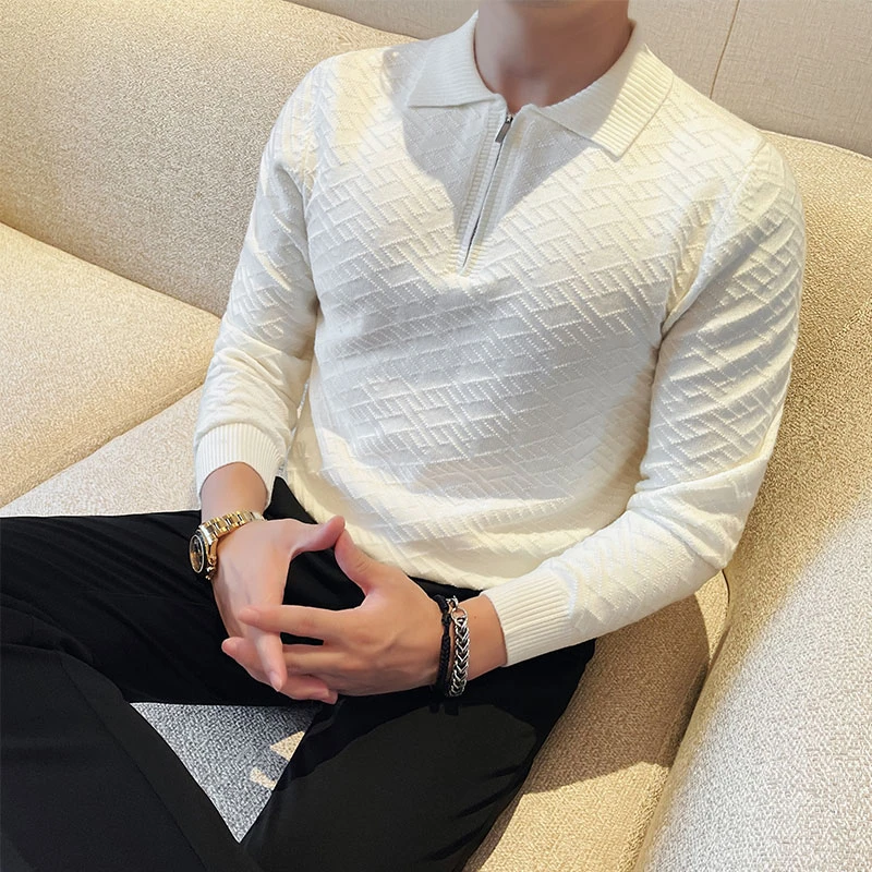 高级感针织拉链翻领厚款毛衣男款爆款2025新款秋冬时尚打底衫男