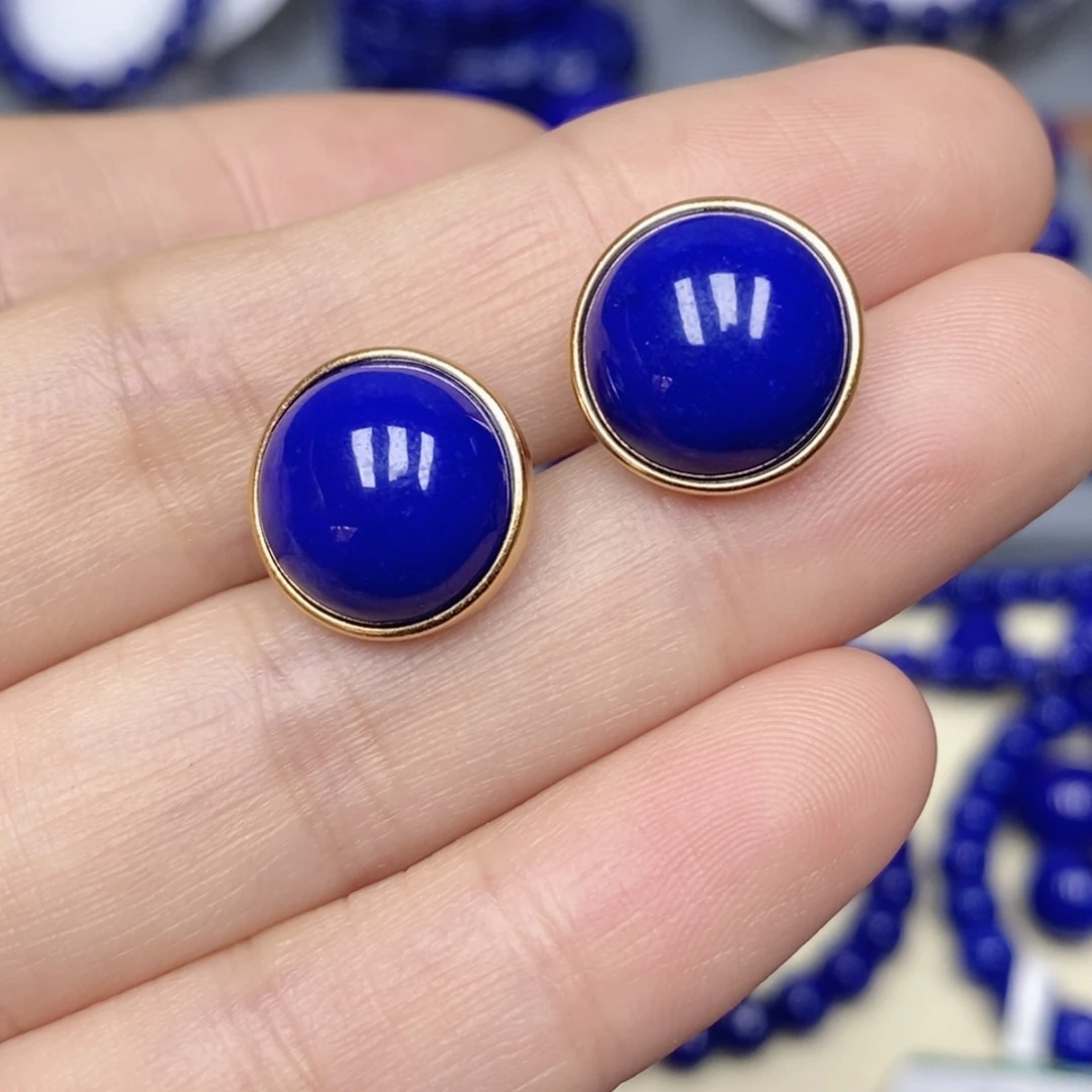 青金石银S925镀金镶嵌耳饰