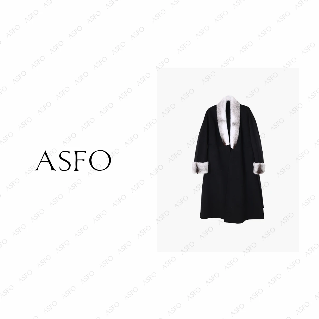 【AS雪貂】25新法式高级拼色收腰气质双面呢大衣AS25DMNWT05130