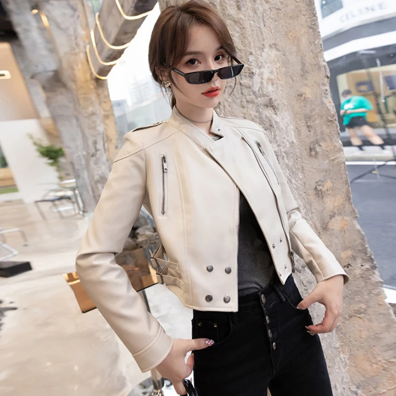 小个子皮衣外套女2025年春秋季时尚修身显瘦收腰短款pu皮夹克酷潮