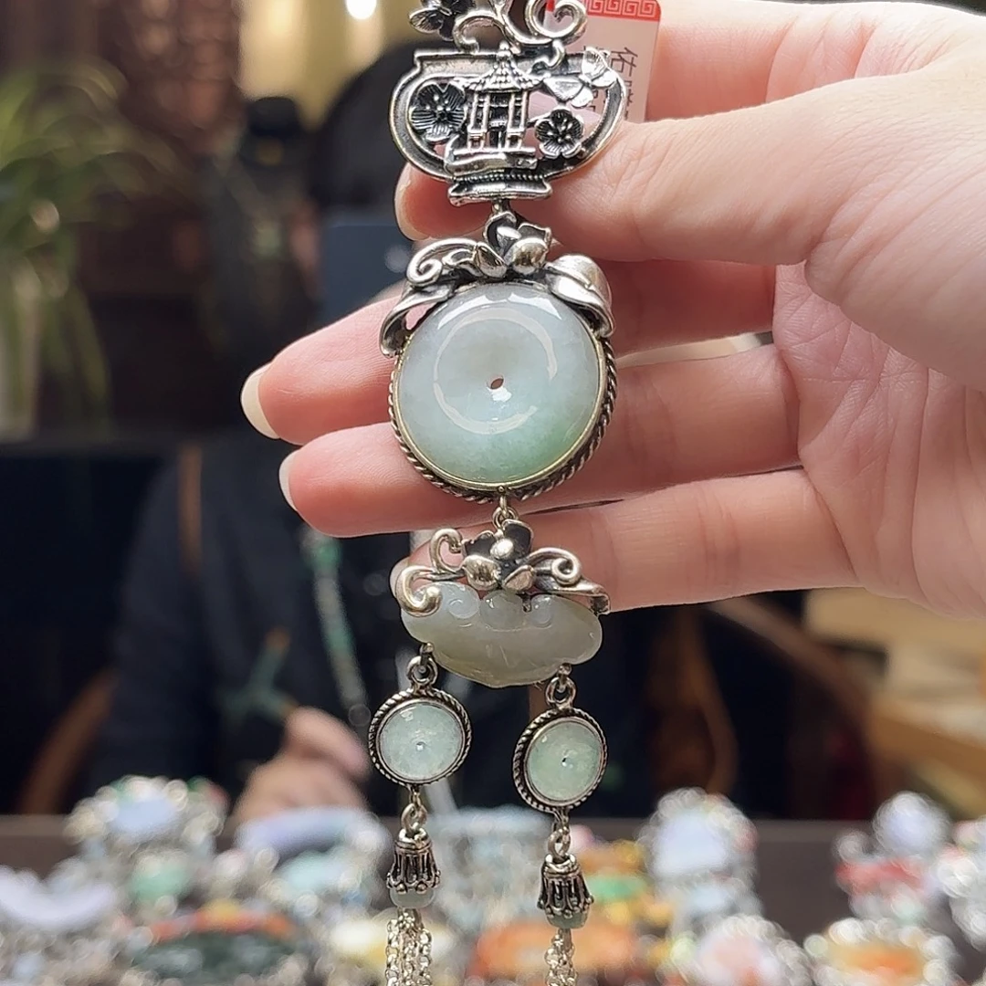 翡翠银S925镶嵌挂件压襟