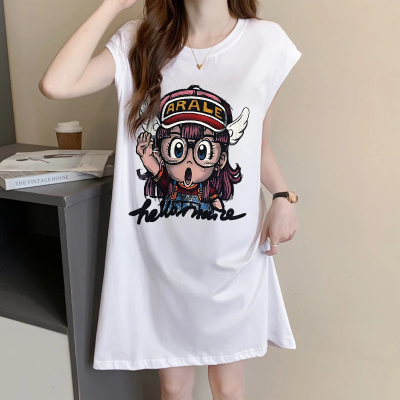 卡通动漫无袖纯棉背心T恤裙夏季宽松洋气百搭中长款坎肩连衣裙ins