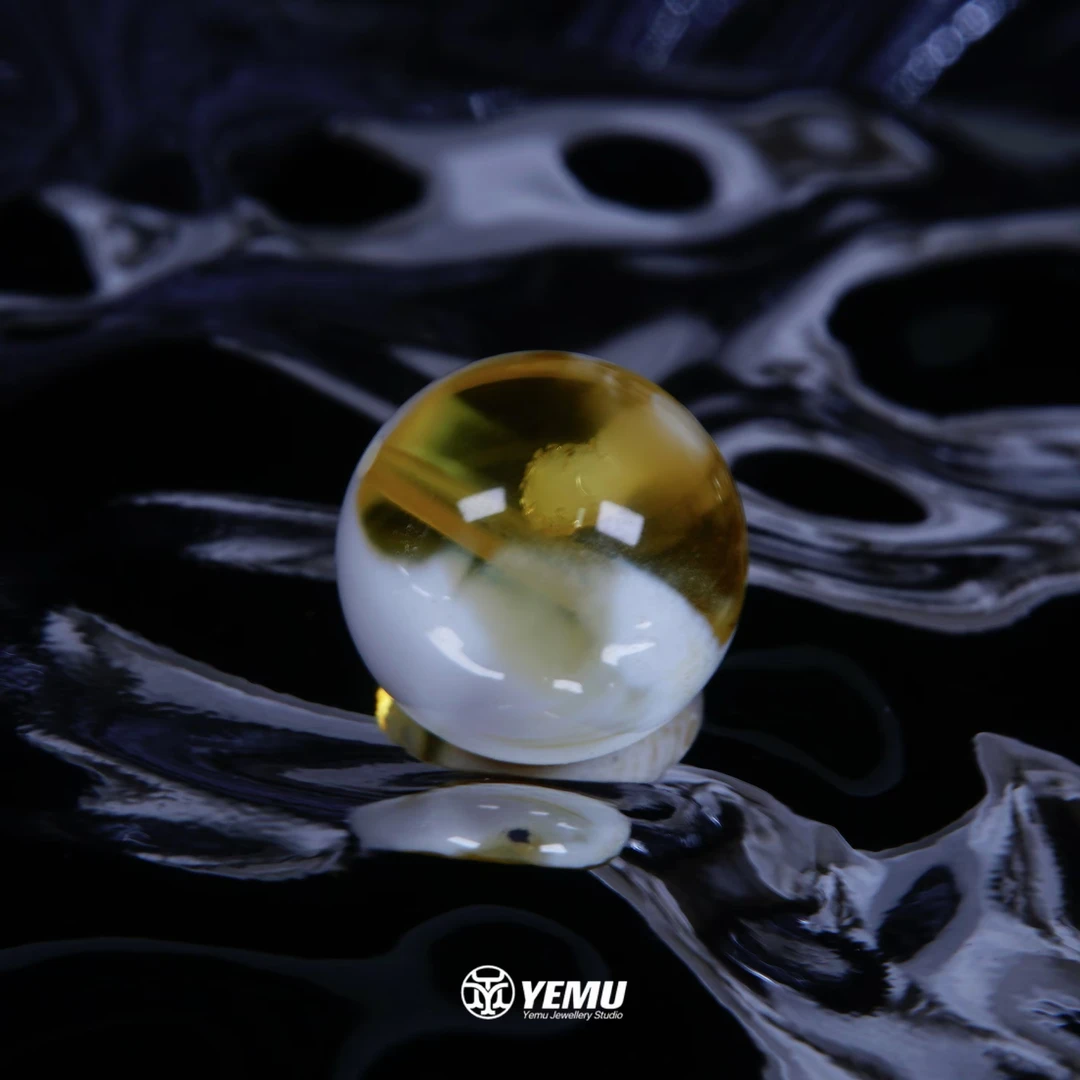 （16.0mm）16毫米金漆白溶洞圆珠 内部特色冰花 天然俄料琥珀蜜蜡