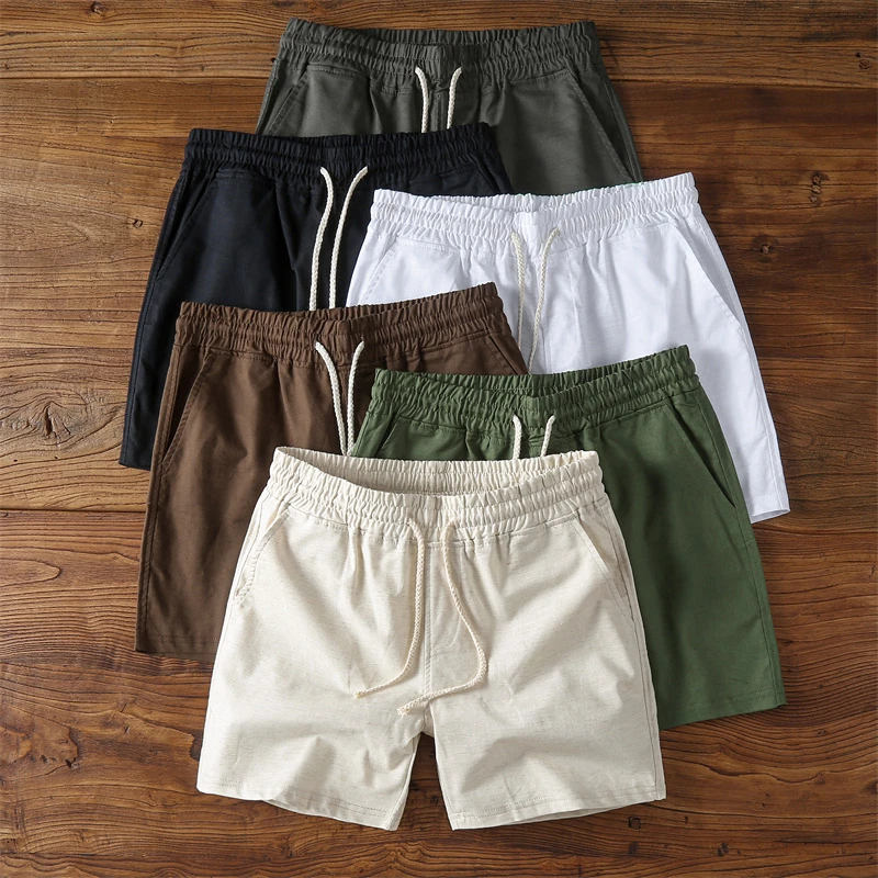 2025夏季薄款亚麻透气三分裤男士潮流百搭修身外穿美式休闲短裤子