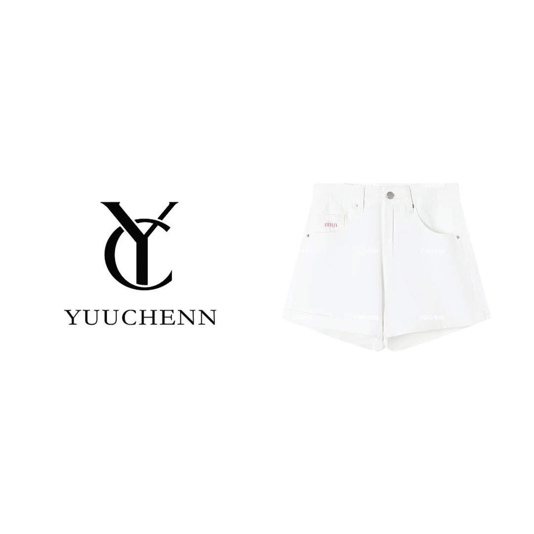YUUCHENN 夏季简约时尚刺绣收腰休闲刺绣短裤3250