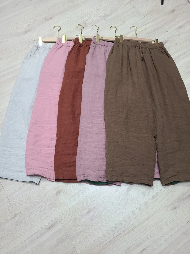 亚麻双层时尚百搭直通裤＿yw68239（臀围130裤长93）