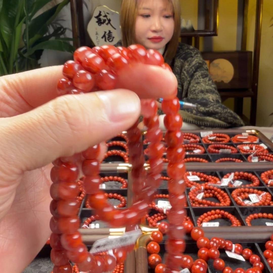 南红玛瑙未镶嵌手链8mm牛血火焰老型多圈