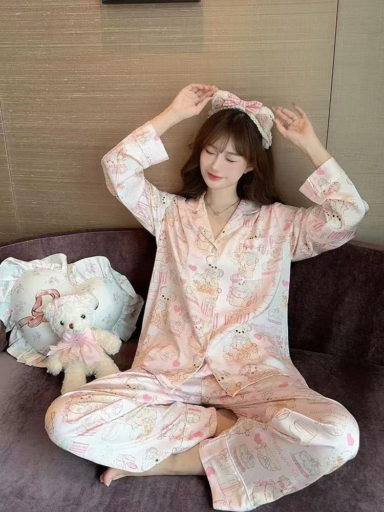 【蛋糕小熊】外贸睡衣春夏长袖薄款轻奢可外穿家居服