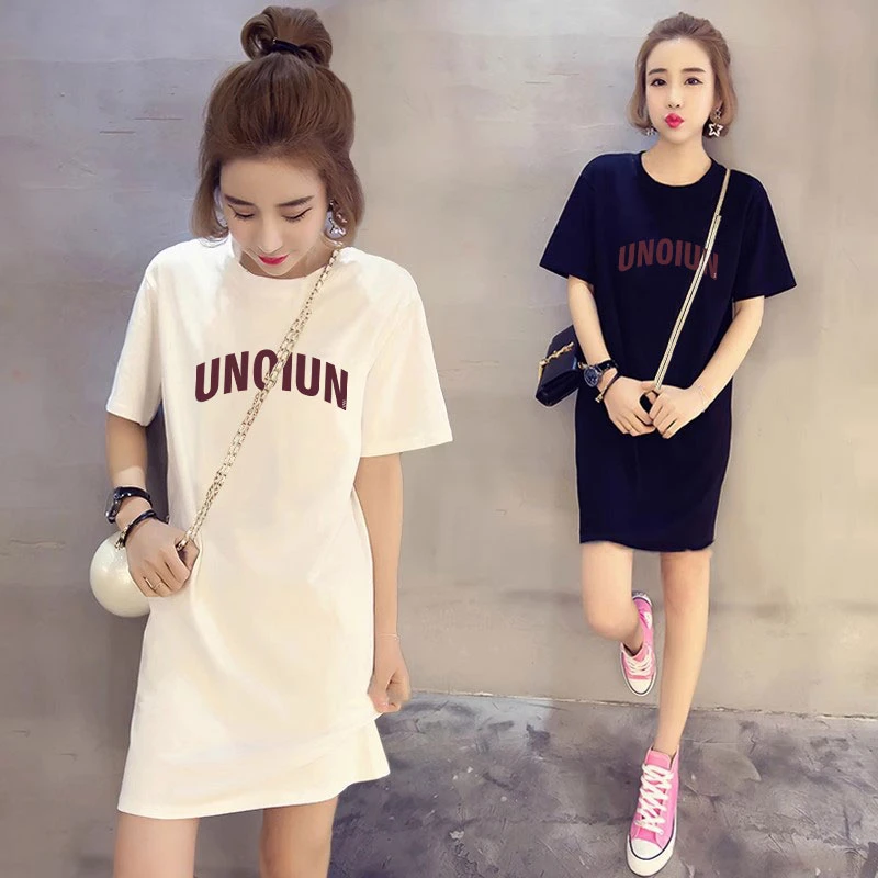 纯棉大码T恤裙夏装2025新款显瘦遮肚中夏季大码遮肚宽松显瘦T恤