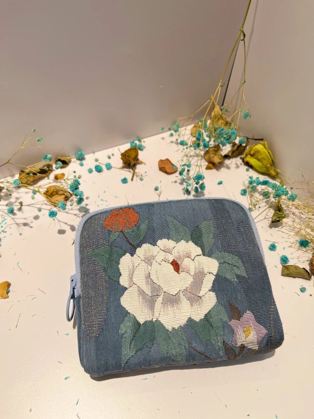 缂丝牡丹花文玩包 西阵织文玩手串收纳包 内里六格 售出不退不换