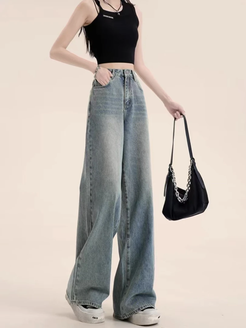 【40】高腰阔腿牛仔裤女2025年新款宽松显瘦复古直筒拖地裤子