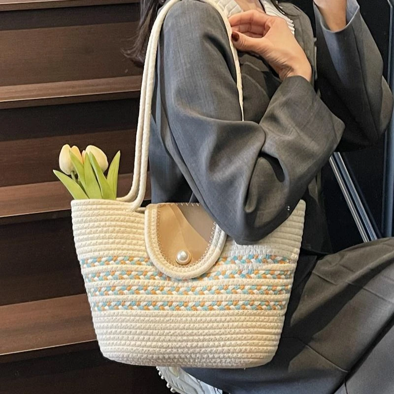 仙女芭蕾风度假草编包包新款春季小众大容量编织手提包洋气单肩包