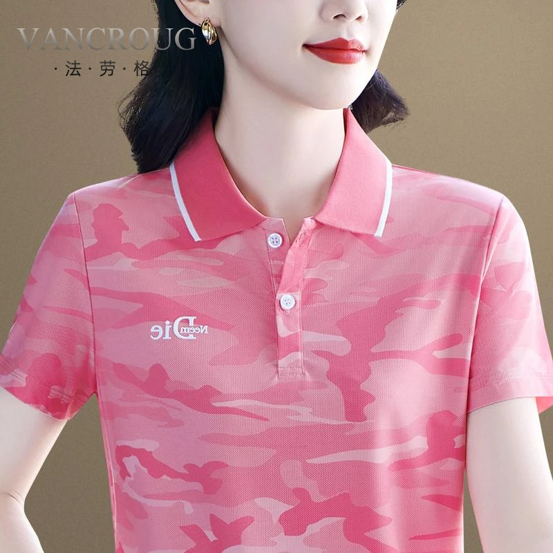 法劳格显瘦短袖t恤女薄款时尚洋气妈妈宽松冰丝polo衫上衣休夏季