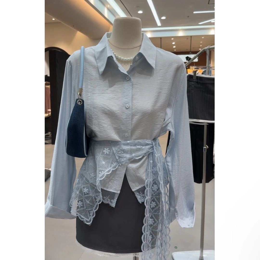 秋季新款百搭蕾丝披肩+蕾丝边衬衫法式高级感设计感小众叠穿开衫