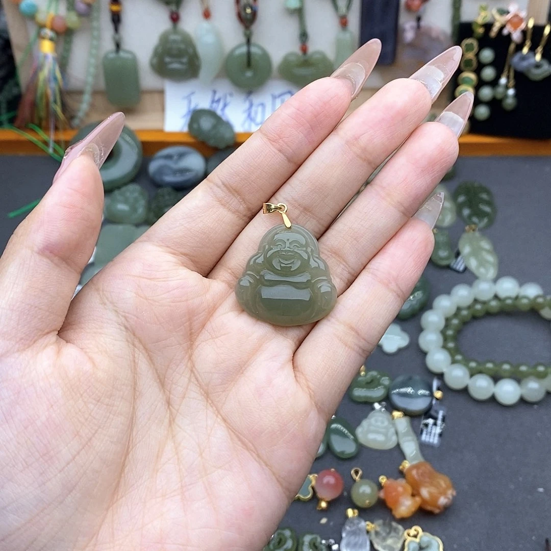 和田玉银S925镶嵌吊坠(不含链)