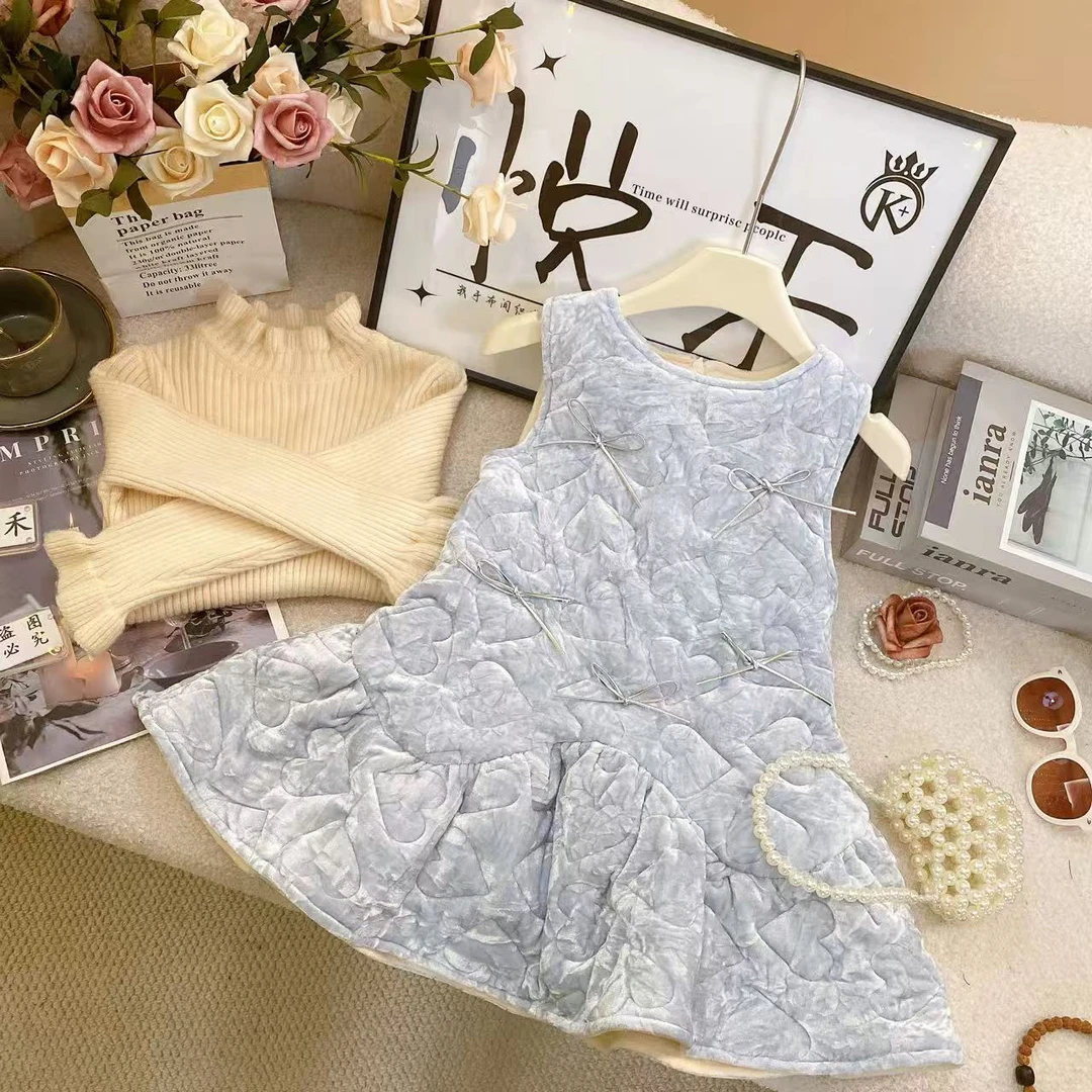 Y4【悦禾】新款女童背心裙冬季新款女童加厚连衣裙套装6900
