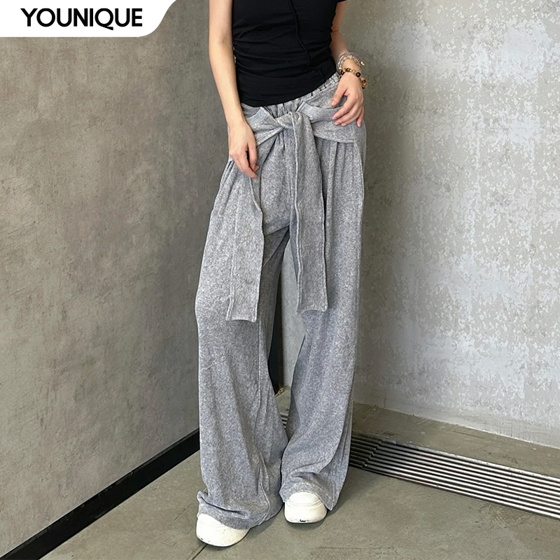 【LCDC】新品25秋冬时尚束腰细节系带搭片针织长裤女