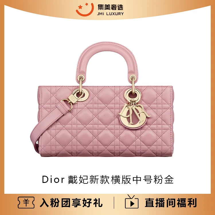99新 DIOR/迪奥 Dior戴妃新款横版中号粉金时尚气质包/AM1619