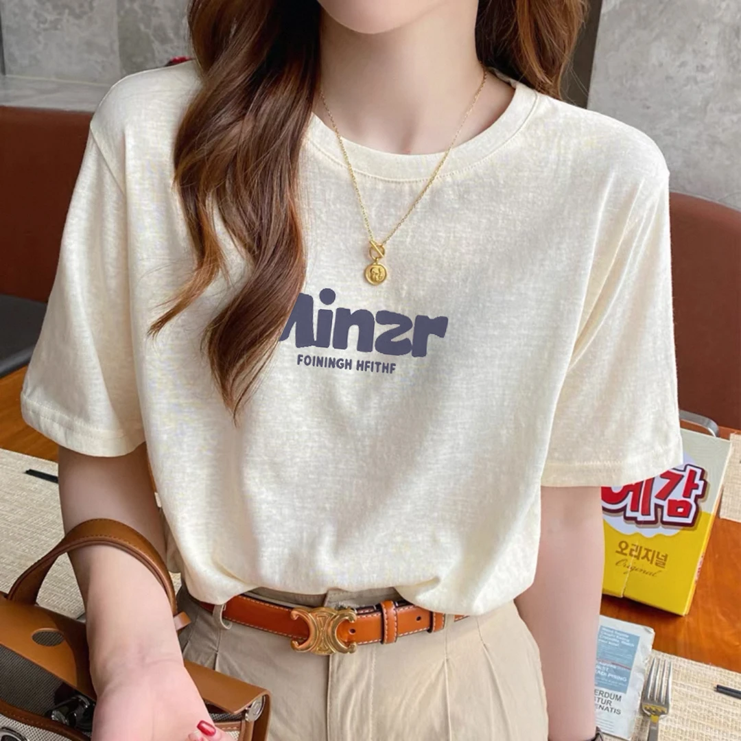 雪花棉短袖t恤女士夏季新款洋气减龄上衣宽松大码胖mm韩版打底衫