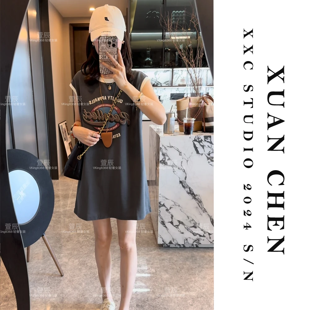 【酷调夏日】夏季休闲宽松连衣裙韩版ins设计感时尚中长款T裙#3222