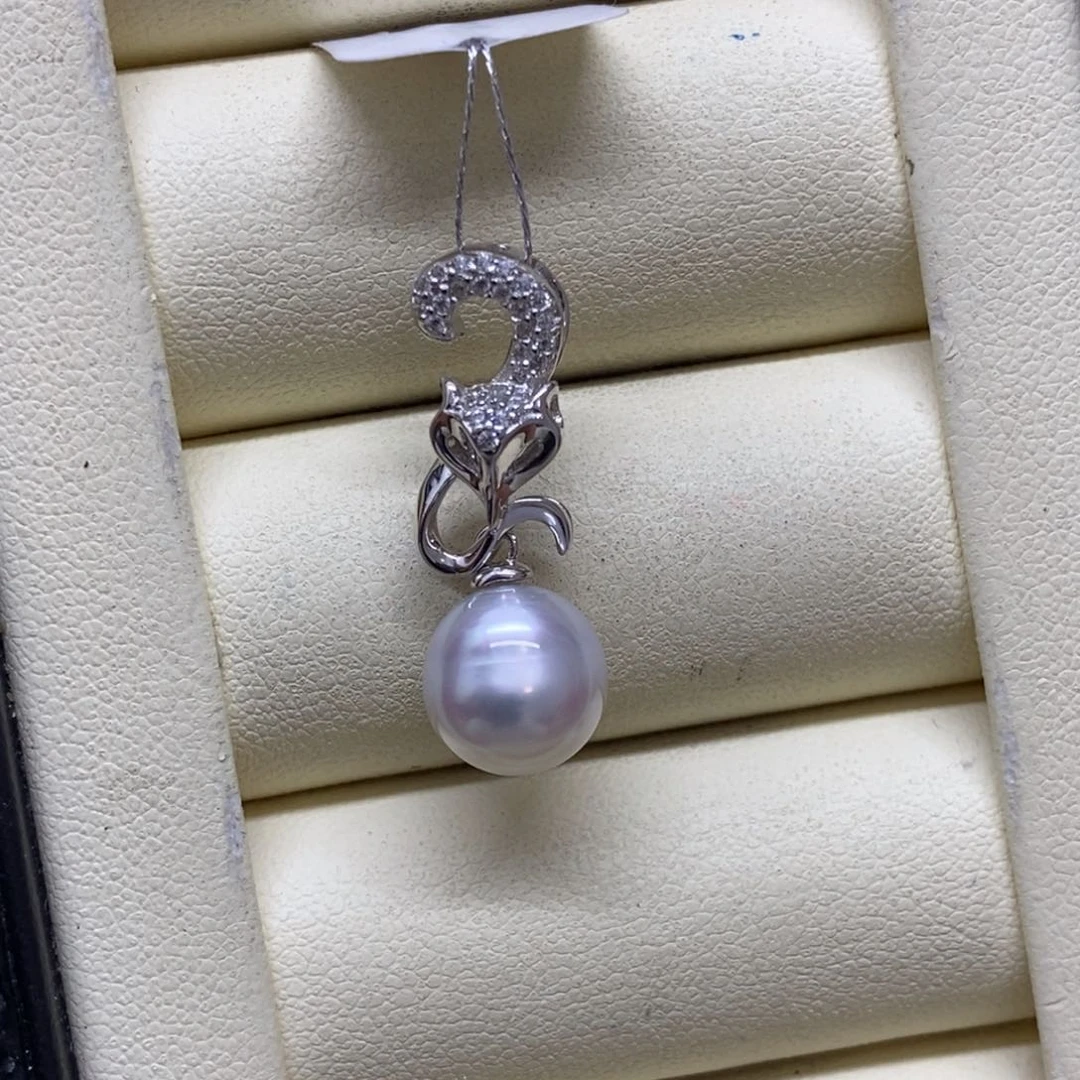 颈饰银S925镶嵌海水珍珠澳白宝石光9-10m m